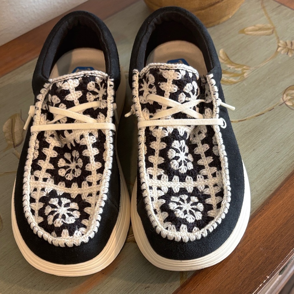 Hey Dude Black and White Moccasins